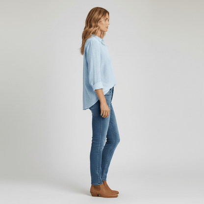 Classic Green Button Front Long Sleeve Top