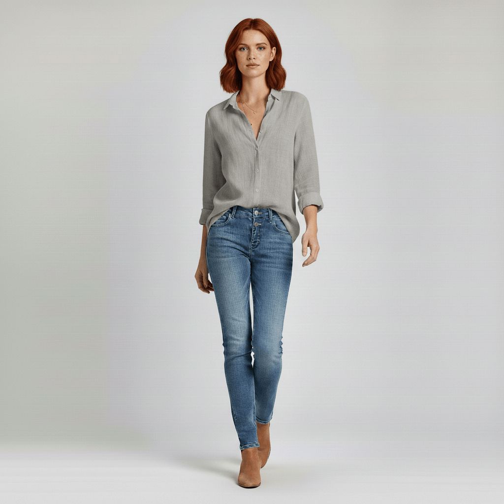 Classic Green Button Front Long Sleeve Top
