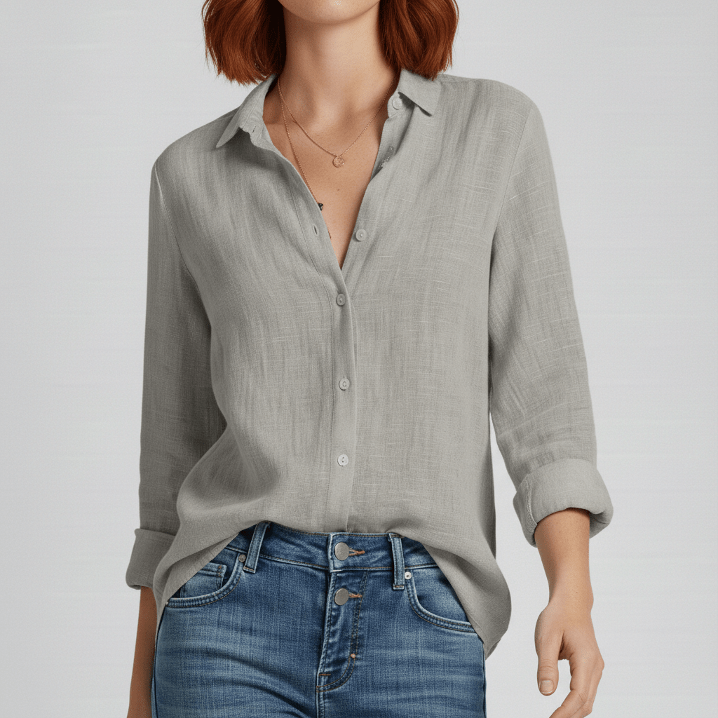 Classic Green Button Front Long Sleeve Top