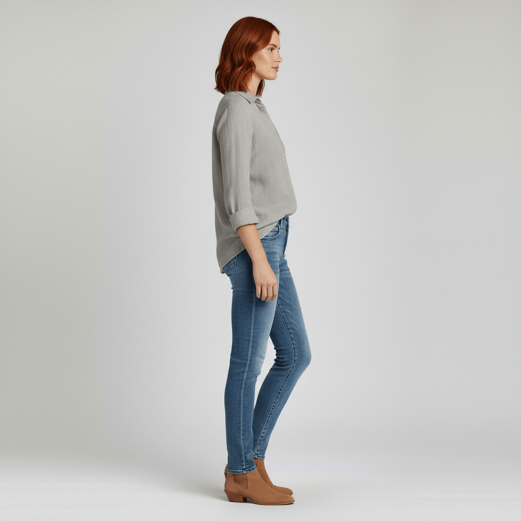 Classic Green Button Front Long Sleeve Top
