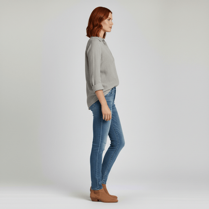 Classic Green Button Front Long Sleeve Top