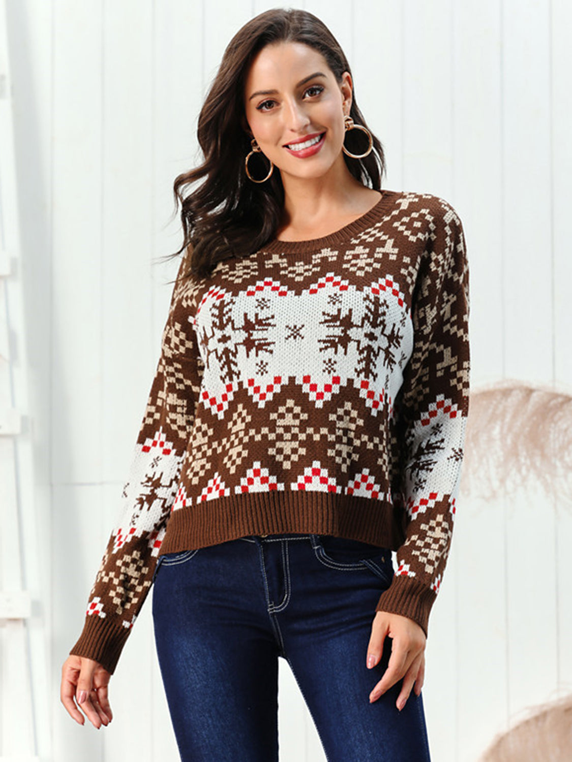Festive Snowflake Knit Women's Holiday Sweater - OutfitLondon