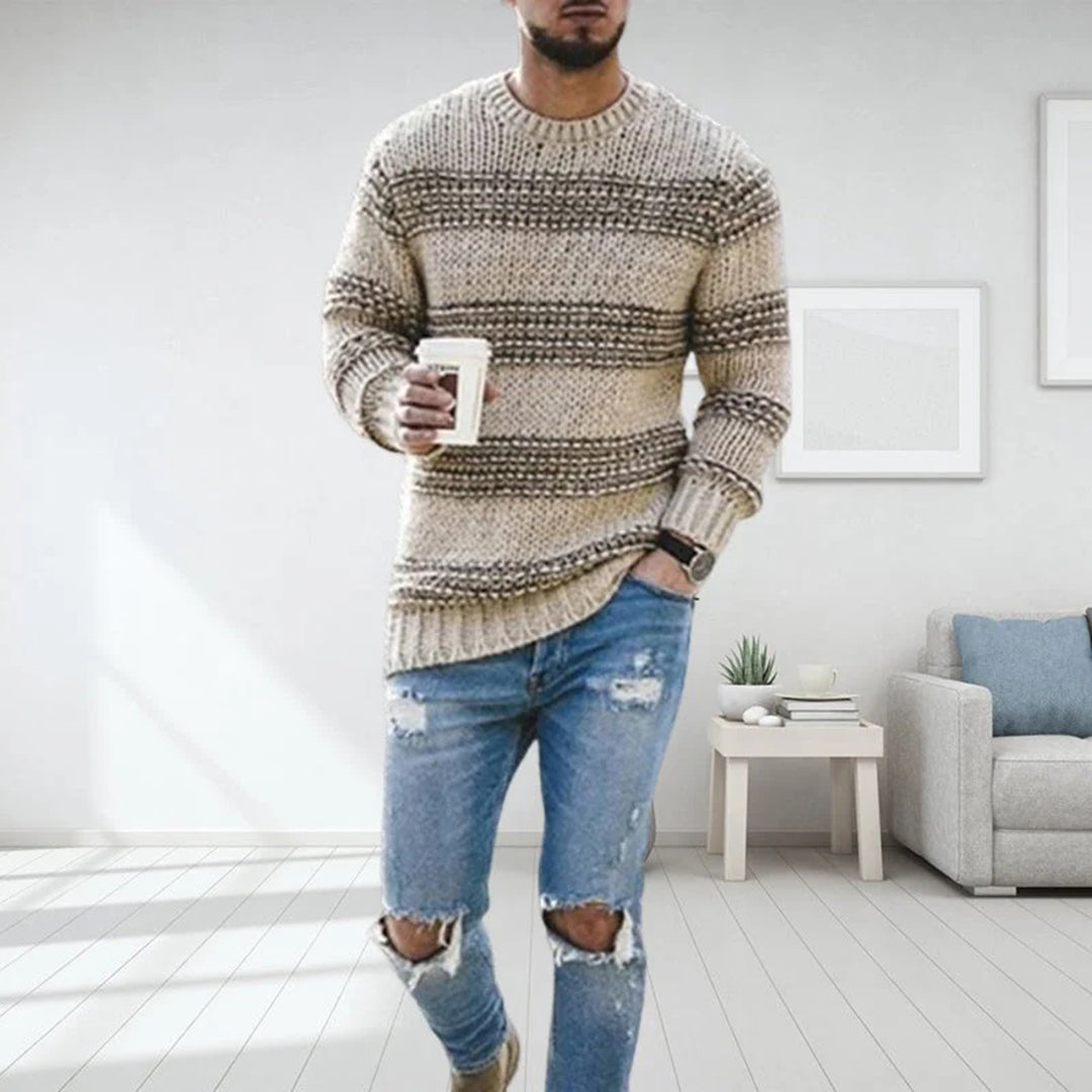 Warm Striped Crew Neck Men's Sweater - OutfitLondon