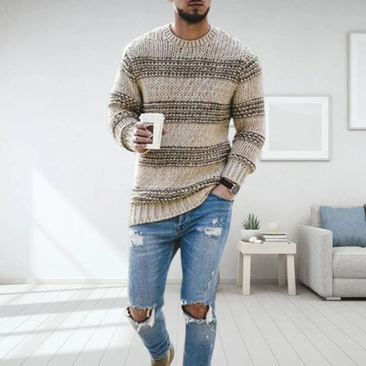 Warm Striped Crew Neck Men's Sweater - OutfitLondon