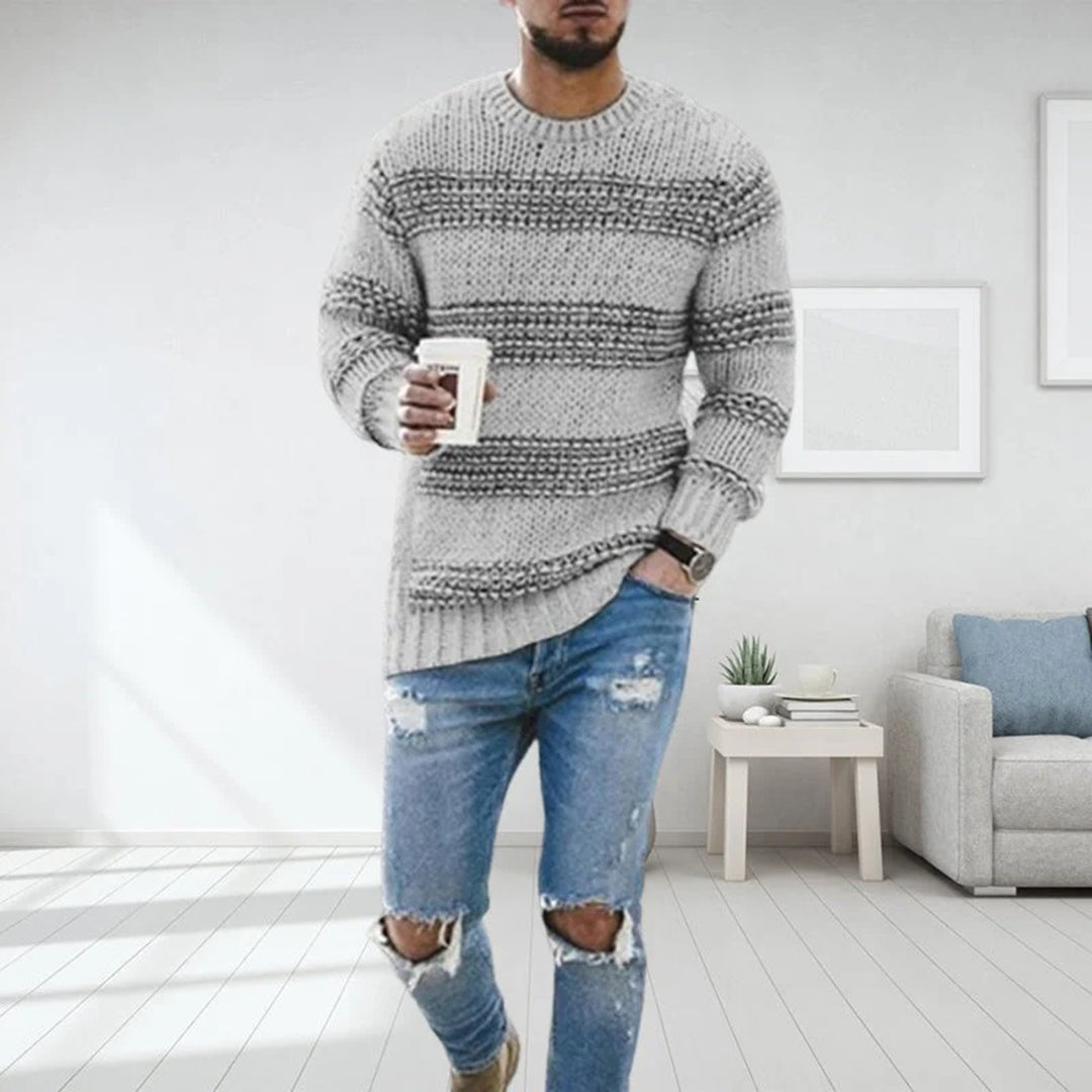 Warm Striped Crew Neck Men's Sweater