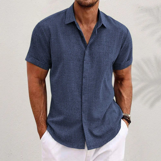 Men's Cotton Linen Short Sleeve Shirt - OutfitLondon