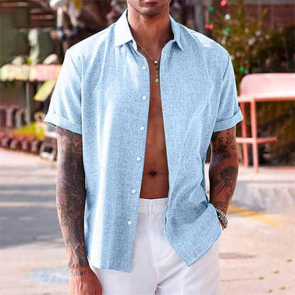 Men's Cotton Linen Short Sleeve Shirt