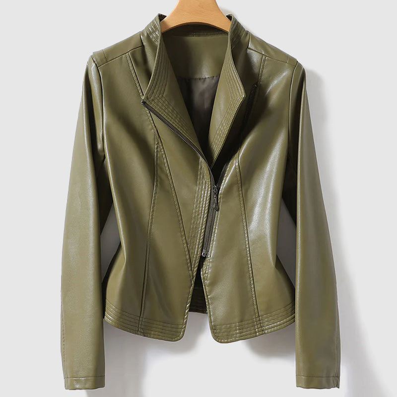 Fashionable Faux Leather Zipper Jacket for Ladies - OutfitLondon