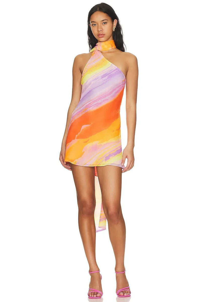 Vibrant Summer One Shoulder Mini Sundress - OutfitLondon