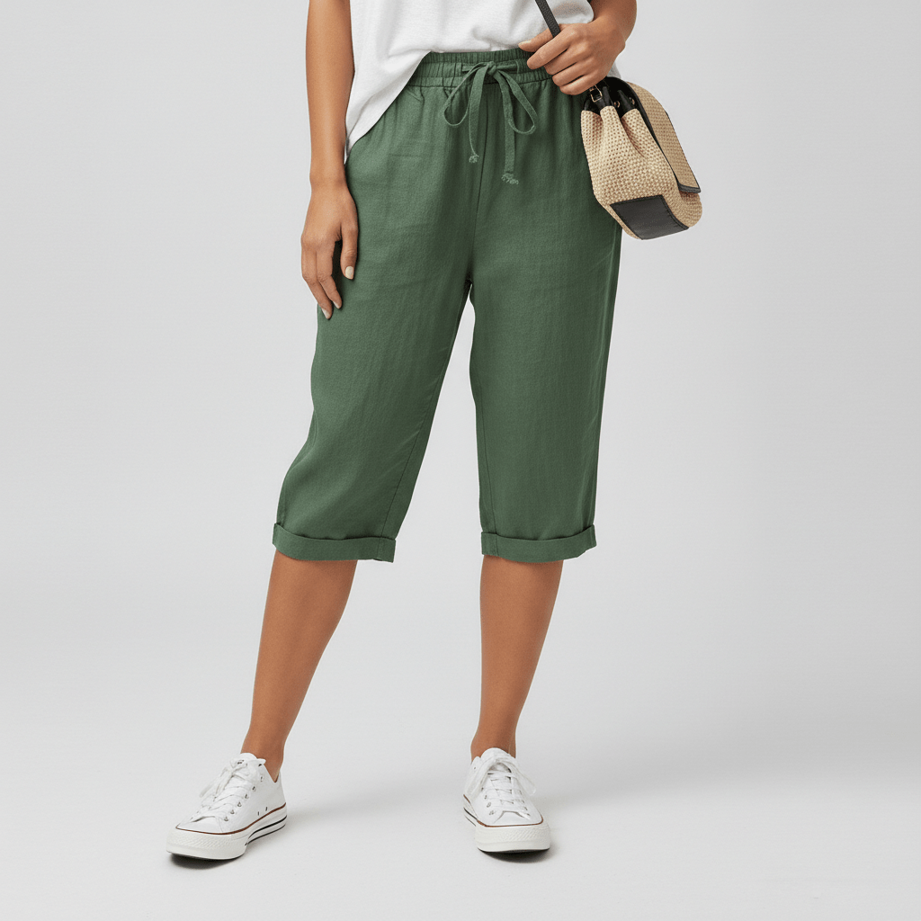 Casual Elastic Waist Shorts Loose Fit Rolled Cuff