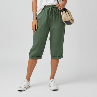 Casual Elastic Waist Shorts Loose Fit Rolled Cuff