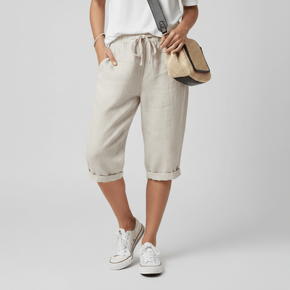 Casual Elastic Waist Shorts Loose Fit Rolled Cuff