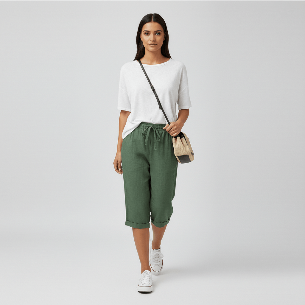 Casual Elastic Waist Shorts Loose Fit Rolled Cuff