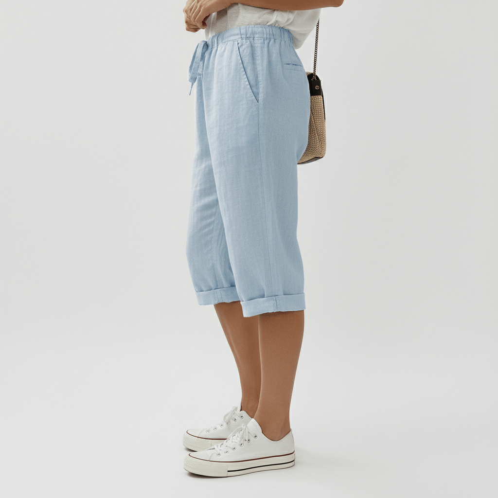Casual Elastic Waist Shorts Loose Fit Rolled Cuff