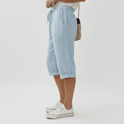 Casual Elastic Waist Shorts Loose Fit Rolled Cuff