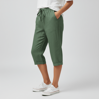 Casual Elastic Waist Shorts Loose Fit Rolled Cuff
