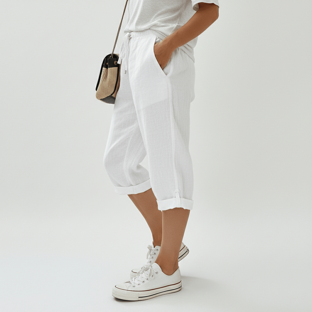 Casual Elastic Waist Shorts Loose Fit Rolled Cuff