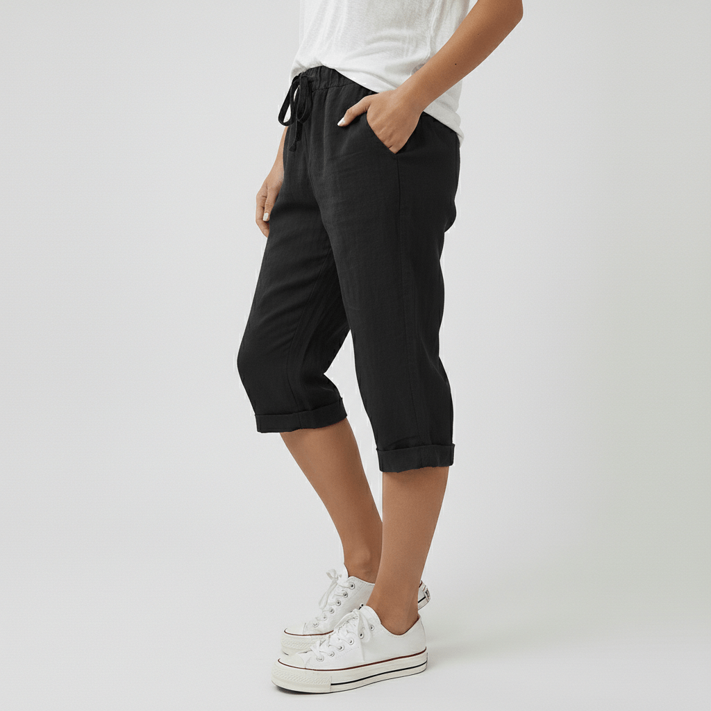 Casual Elastic Waist Shorts Loose Fit Rolled Cuff