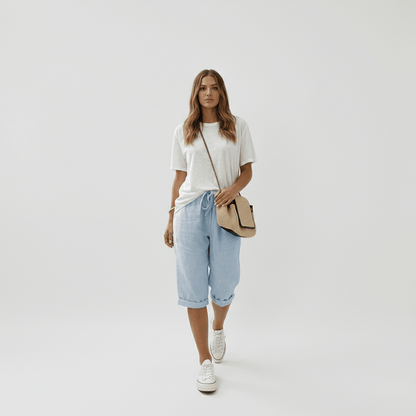 Casual Elastic Waist Shorts Loose Fit Rolled Cuff