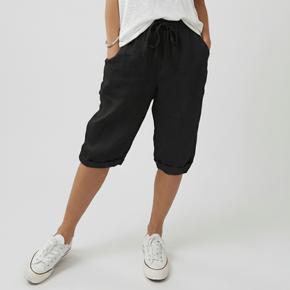 Casual Elastic Waist Shorts Loose Fit Rolled Cuff