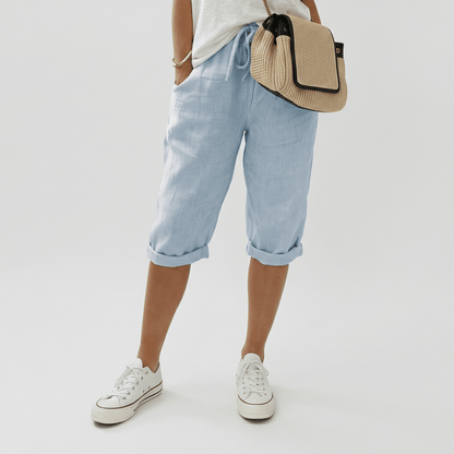 Casual Elastic Waist Shorts Loose Fit Rolled Cuff