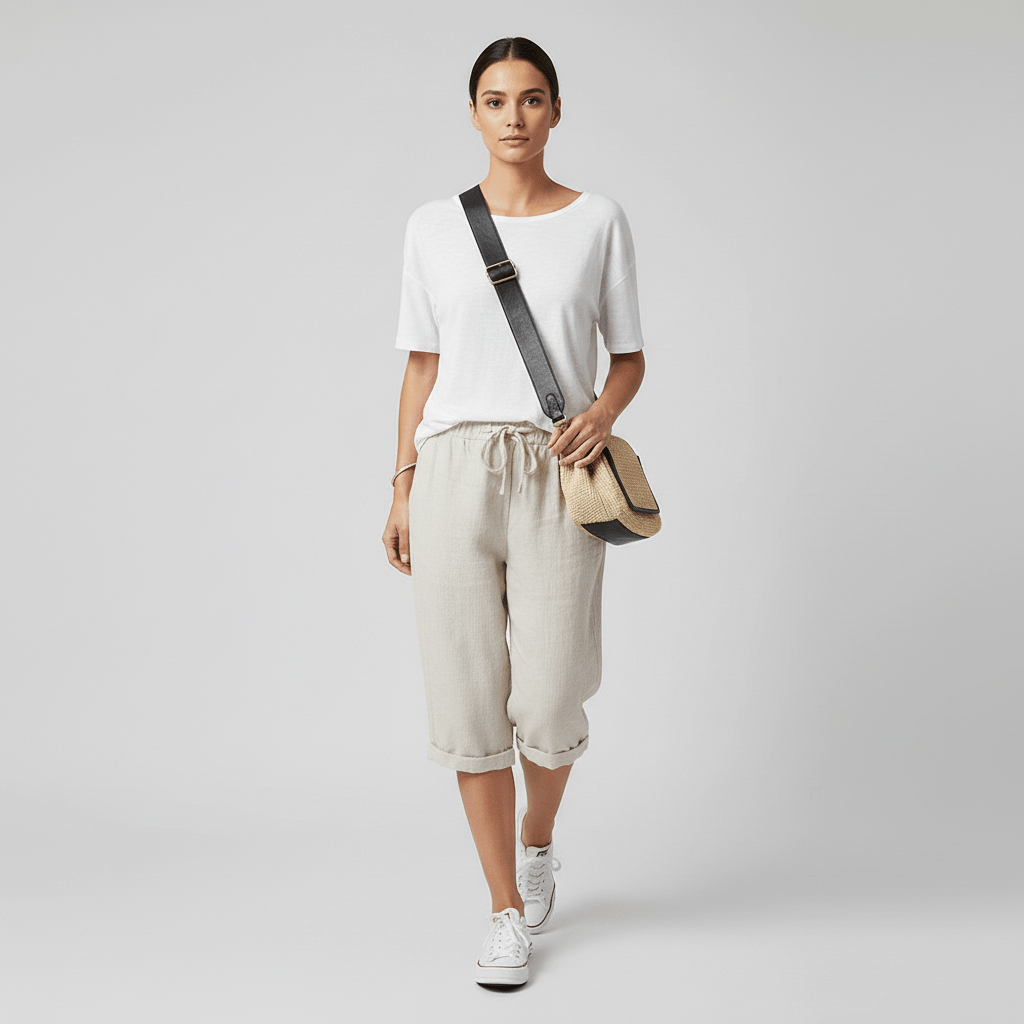 Casual Elastic Waist Shorts Loose Fit Rolled Cuff