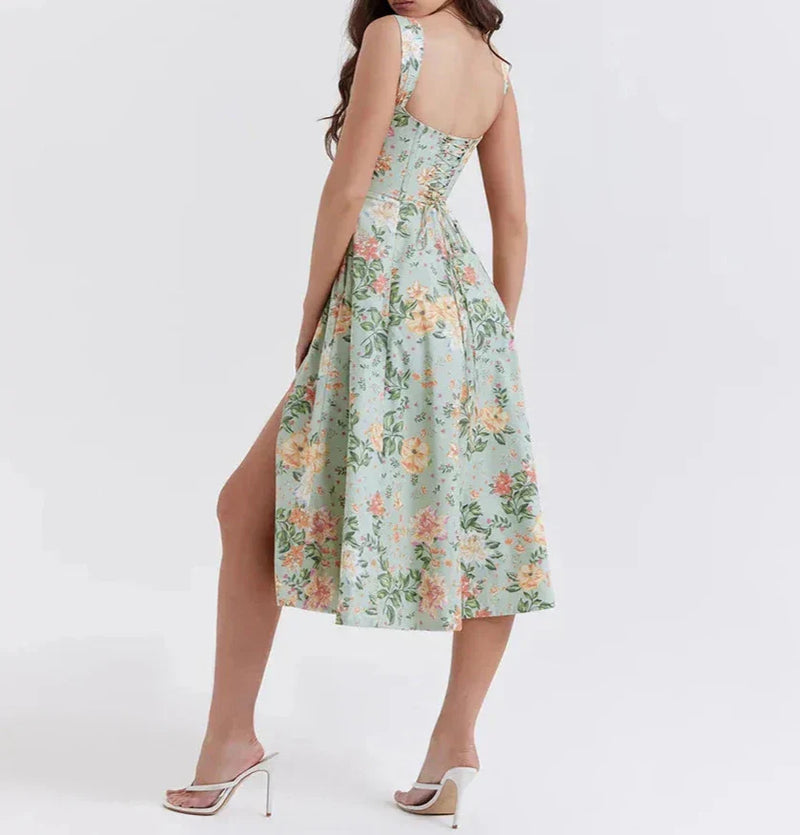 Omyrah Dress | Off-Shoulder Floral Corset Midi Dress