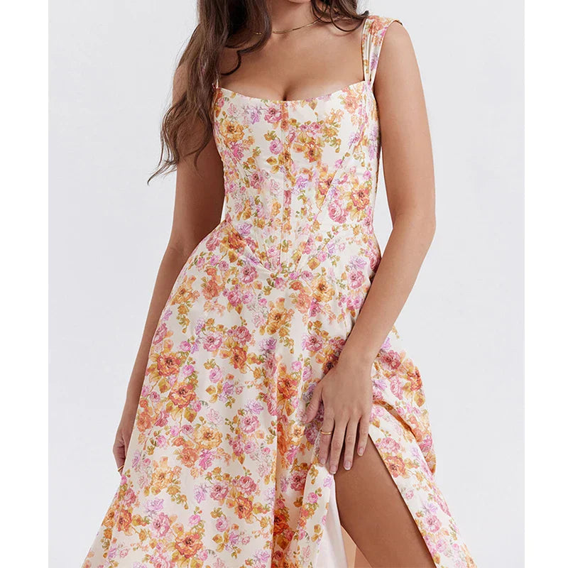 Omyrah Dress | Off-Shoulder Floral Corset Midi Dress
