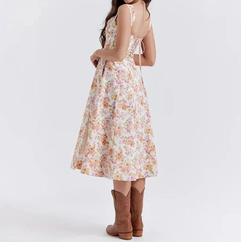 Omyrah Dress | Off-Shoulder Floral Corset Midi Dress