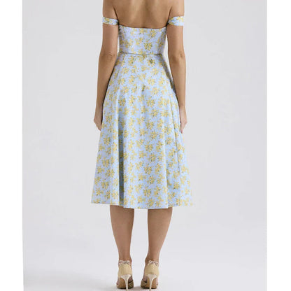 Omyrah Dress | Off-Shoulder Floral Corset Midi Dress