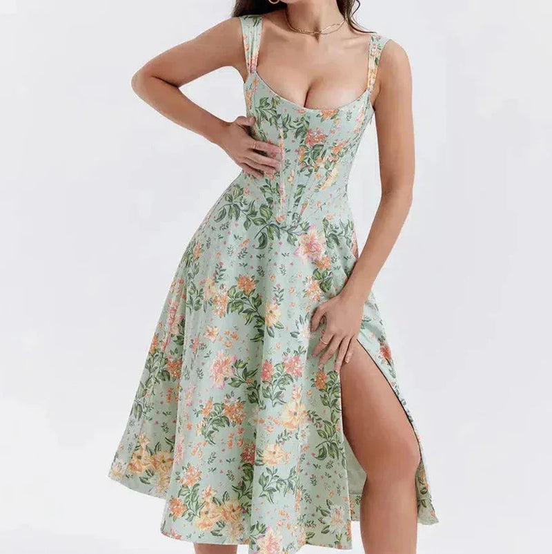 Chic Floral Off Shoulder Midi Dress - OutfitLondon
