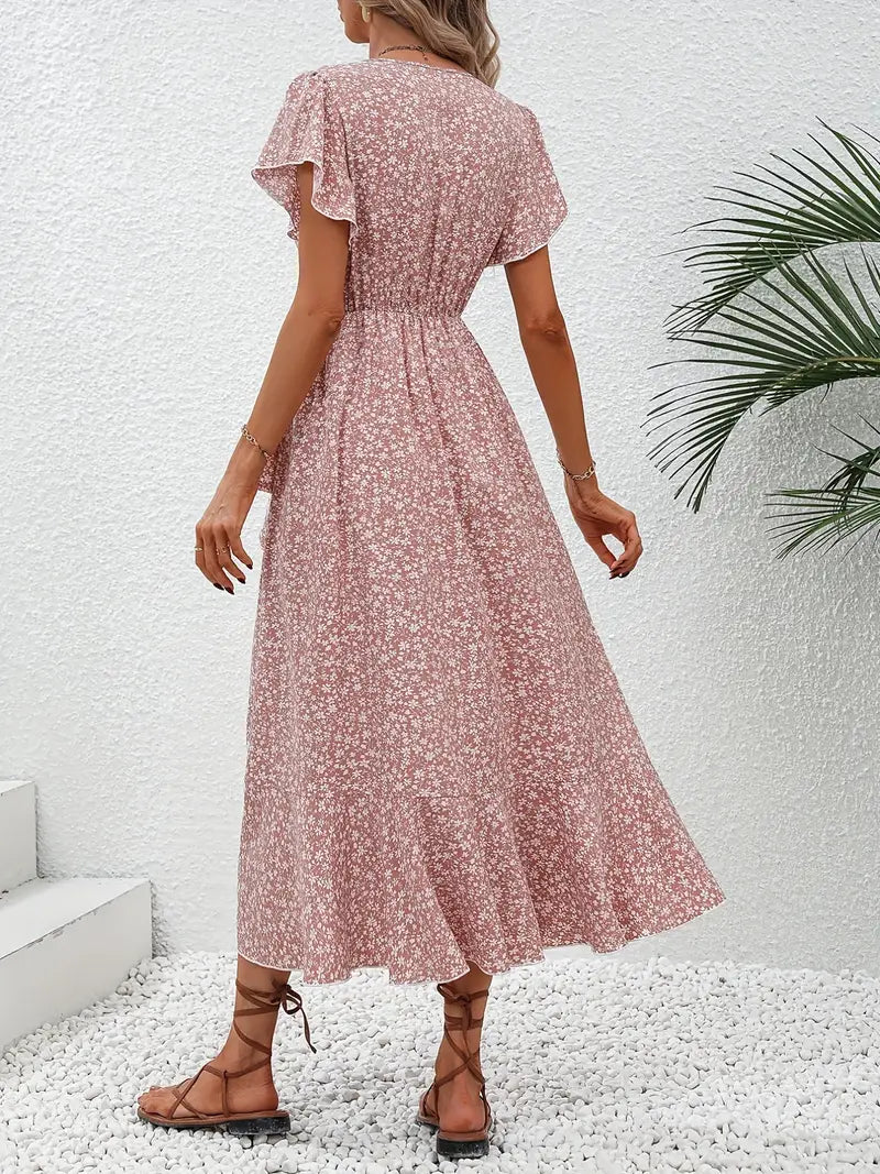Ondina Dress | Flowy Wrap Midi Dress with Floral Print