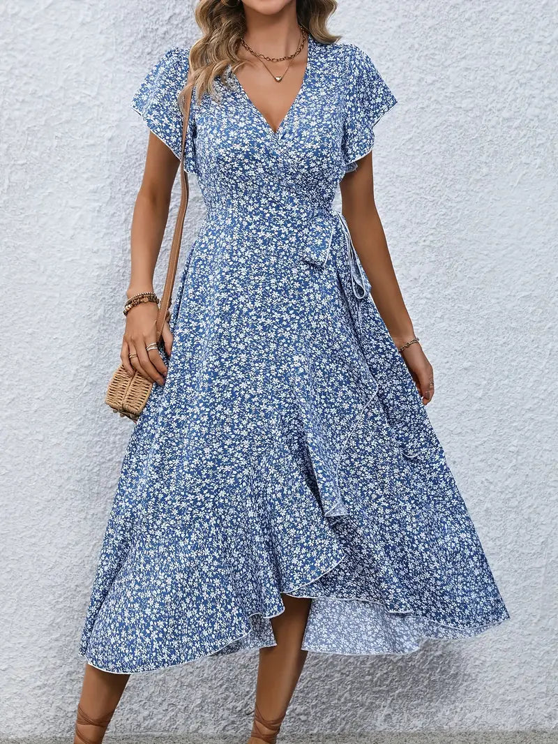 Ondina Dress | Flowy Wrap Midi Dress with Floral Print