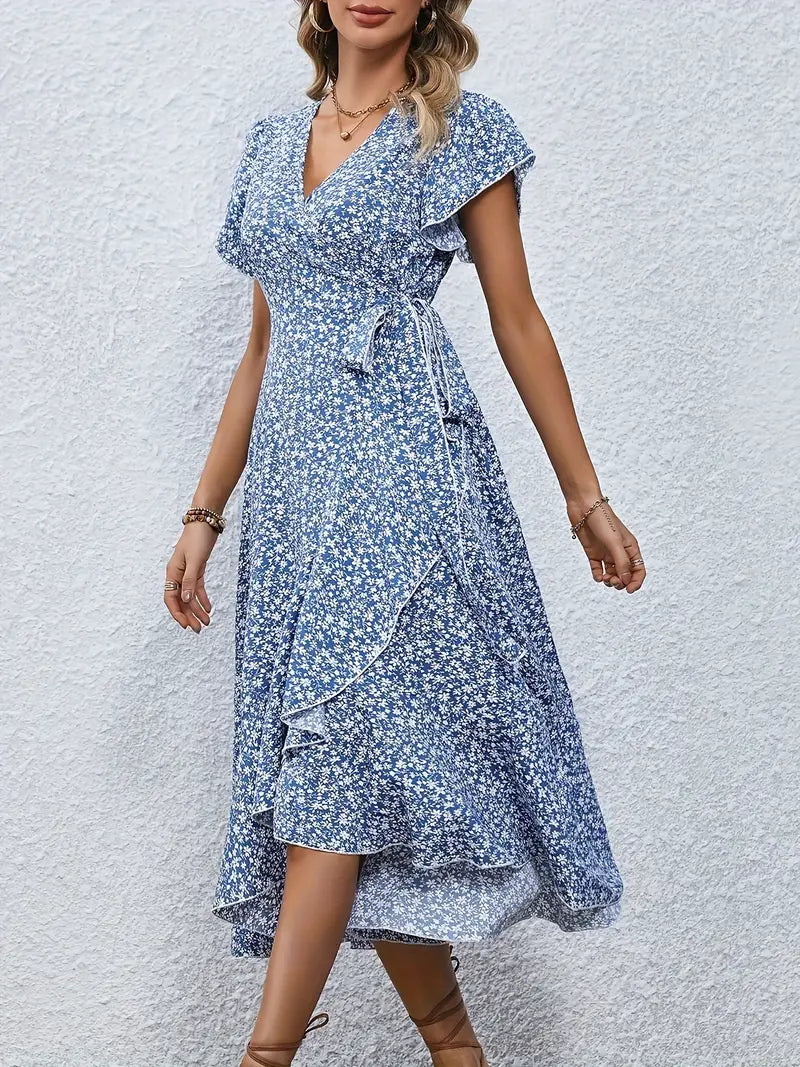 Ondina Dress | Flowy Wrap Midi Dress with Floral Print