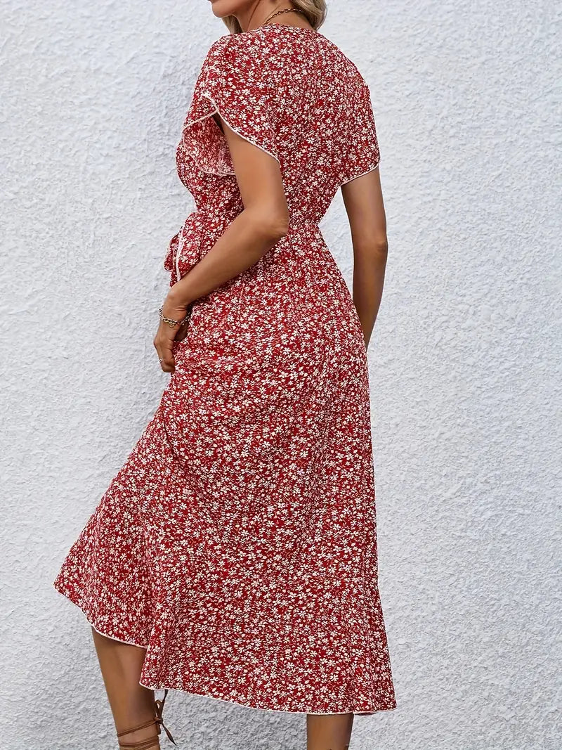 Ondina Dress | Flowy Wrap Midi Dress with Floral Print