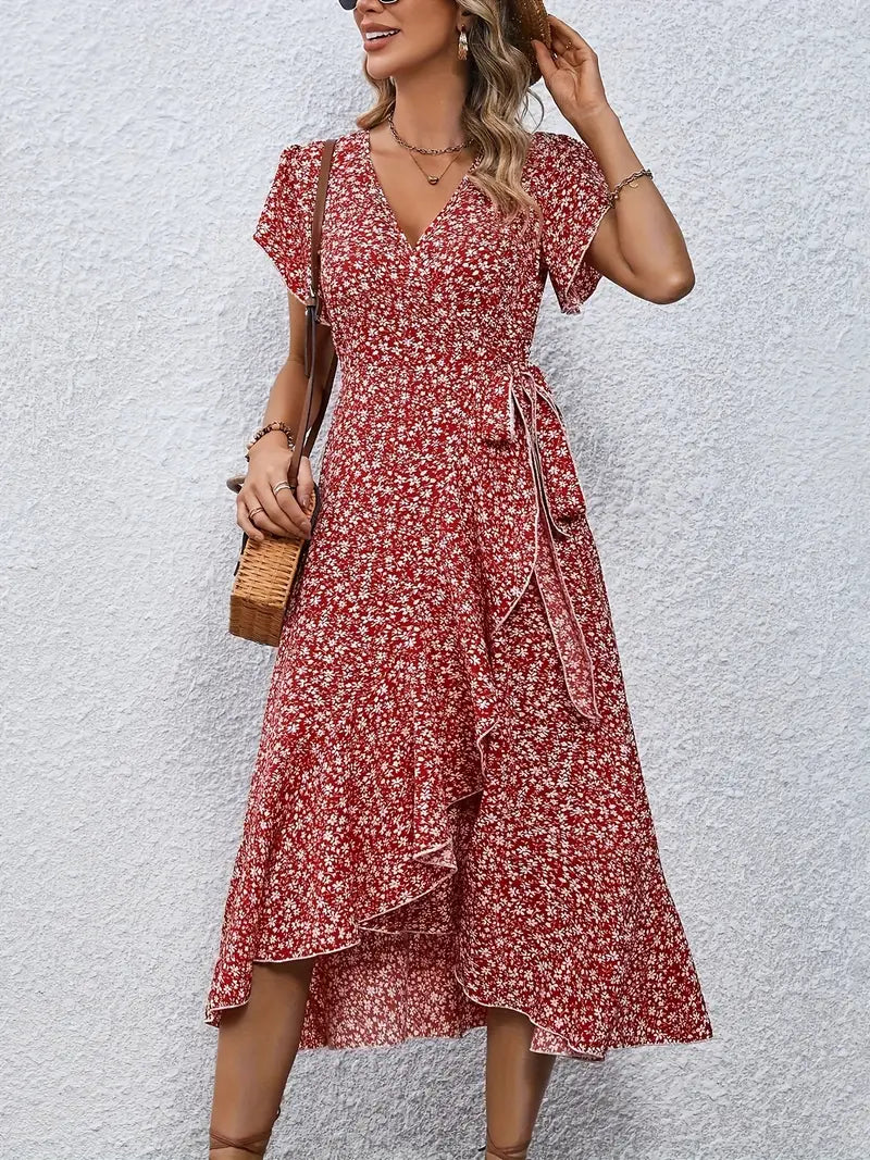 Ondina Dress | Flowy Wrap Midi Dress with Floral Print