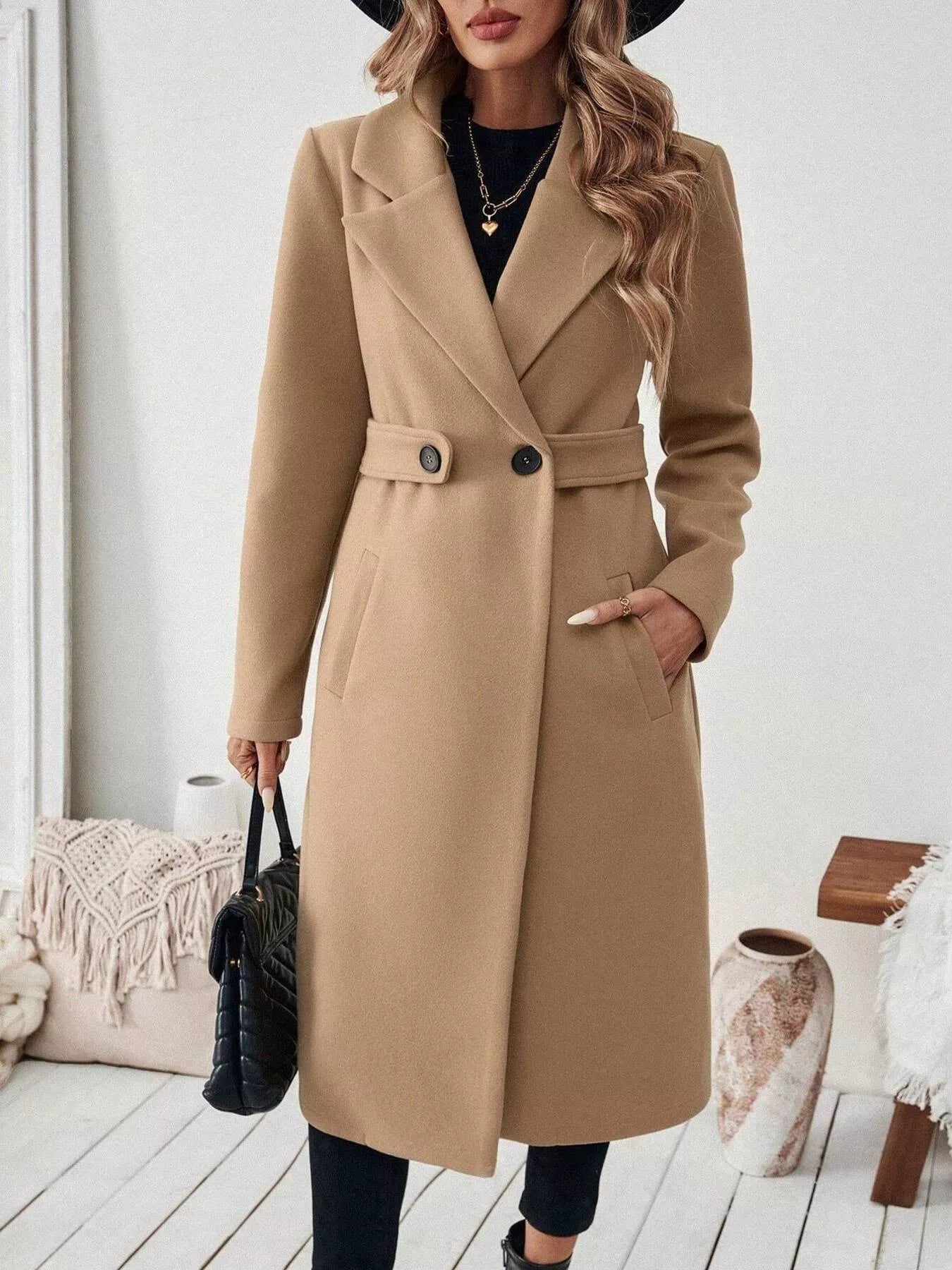 Classic Women's Single Button Wool Coat