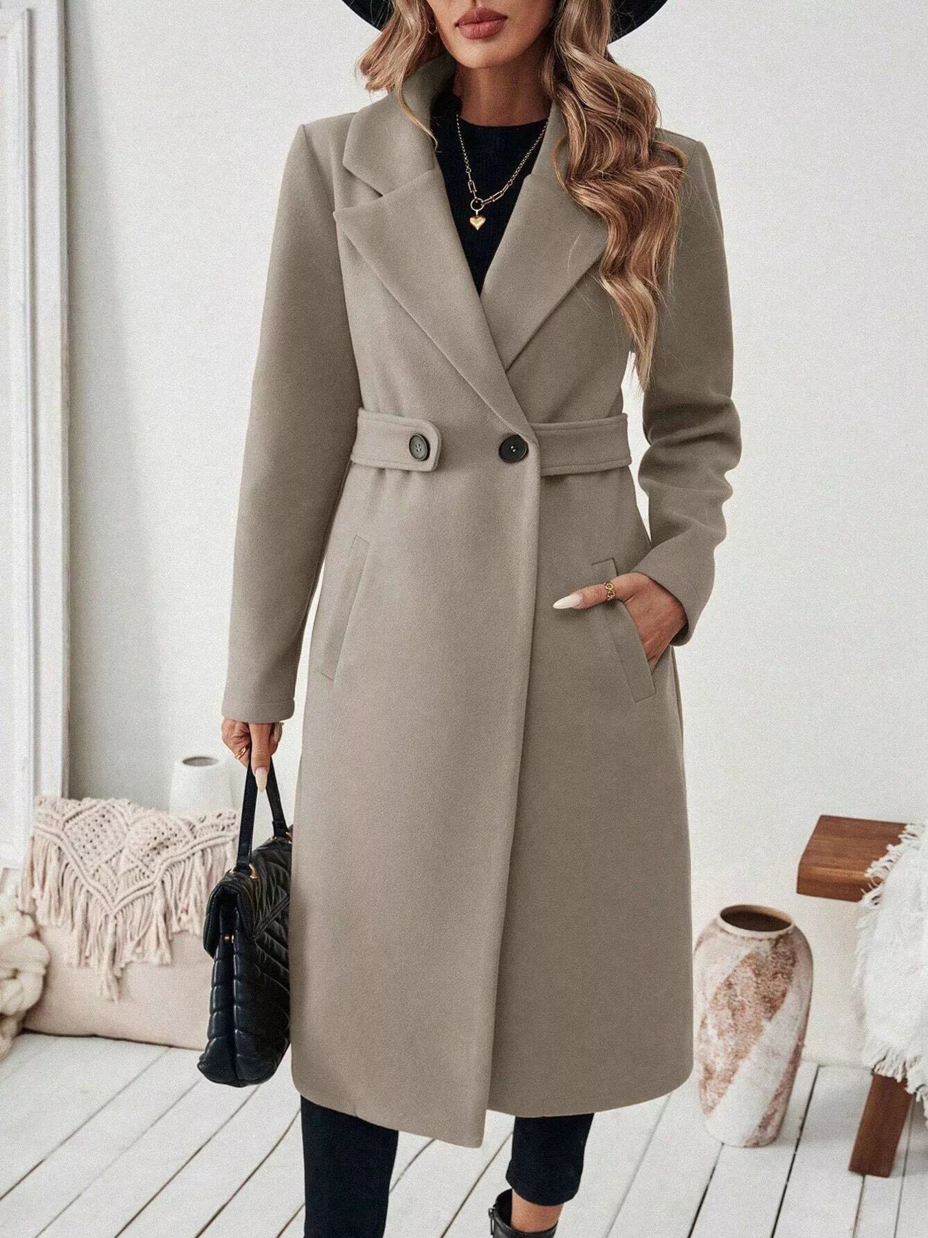 Classic Women's Single Button Wool Coat