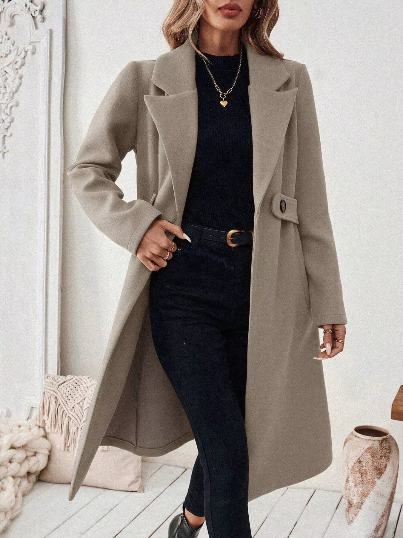 Classic Women's Single Button Wool Coat