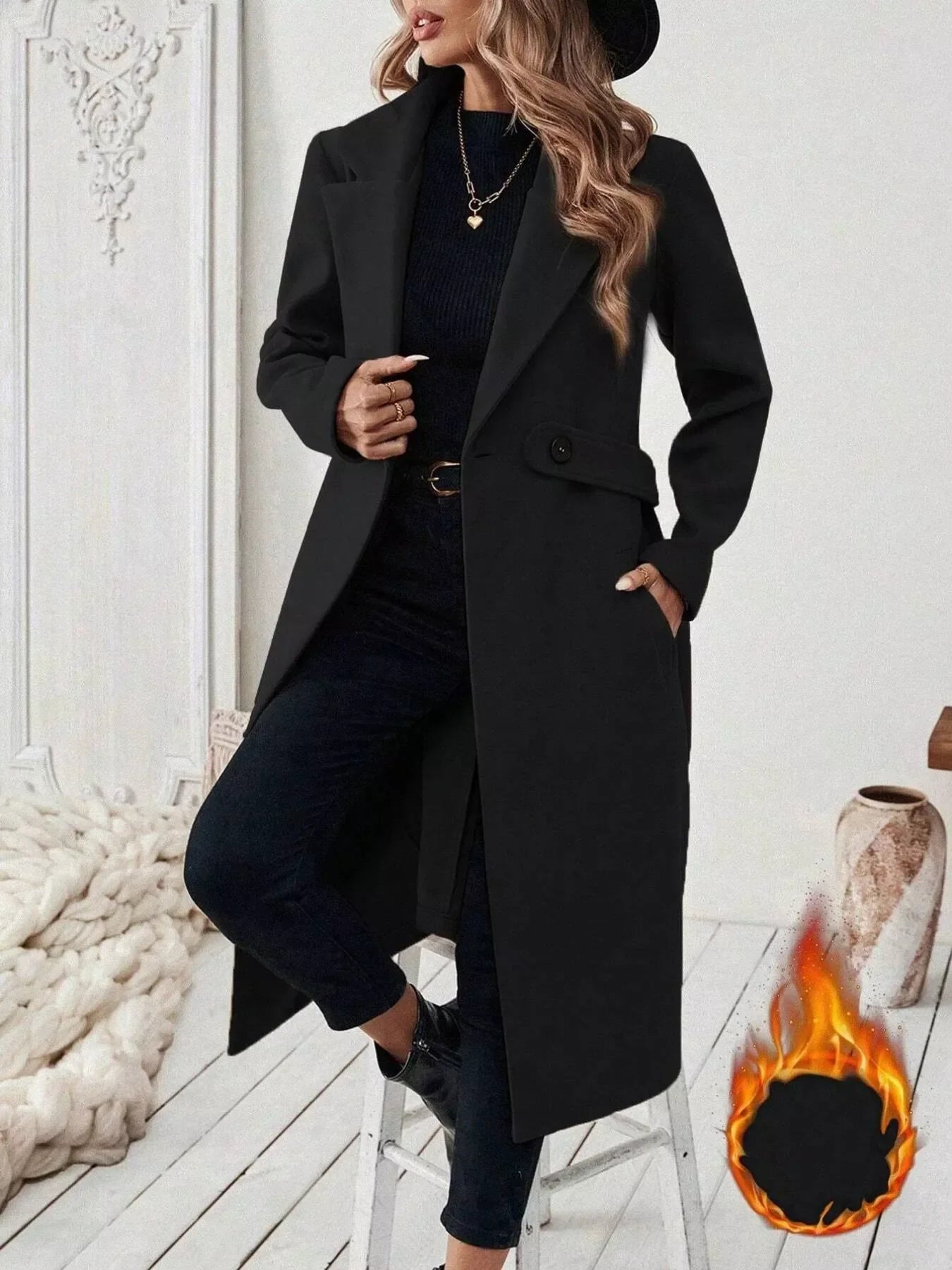 Classic Women's Single Button Wool Coat