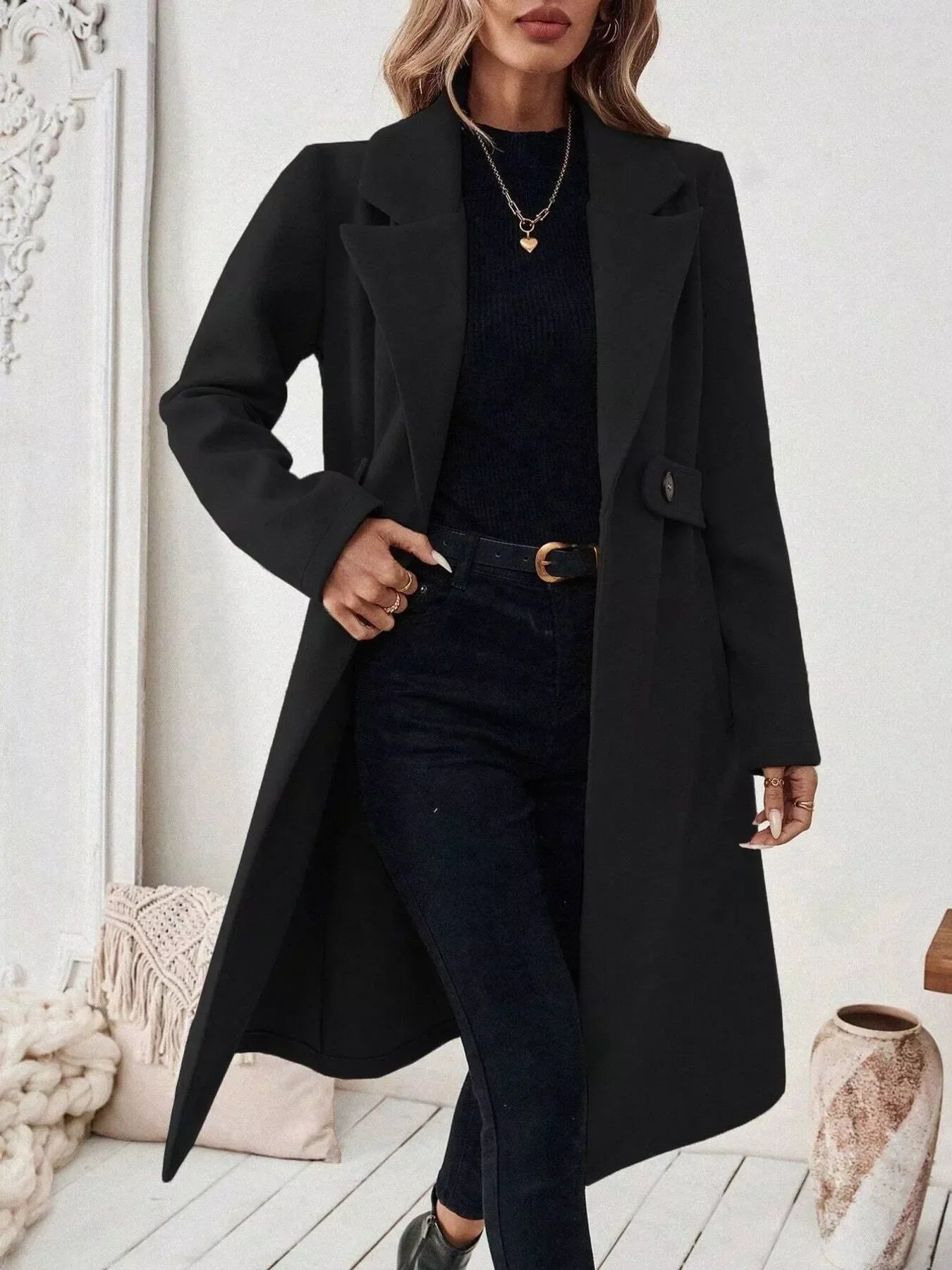 Classic Women's Single Button Wool Coat