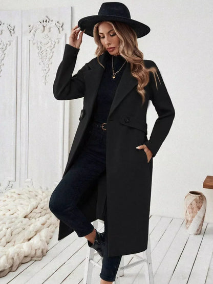 Classic Women's Single Button Wool Coat - OutfitLondon