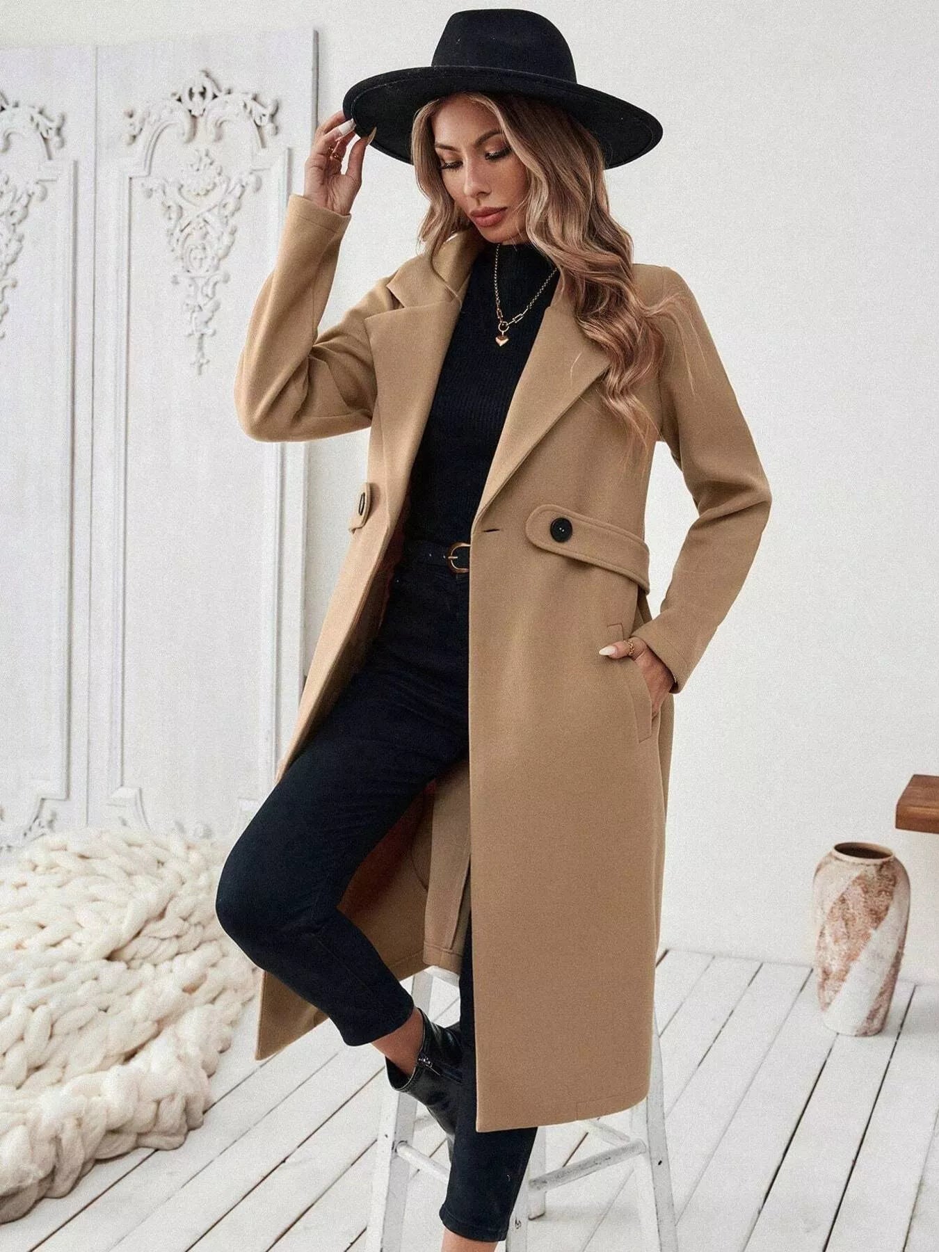 Classic Women's Single Button Wool Coat
