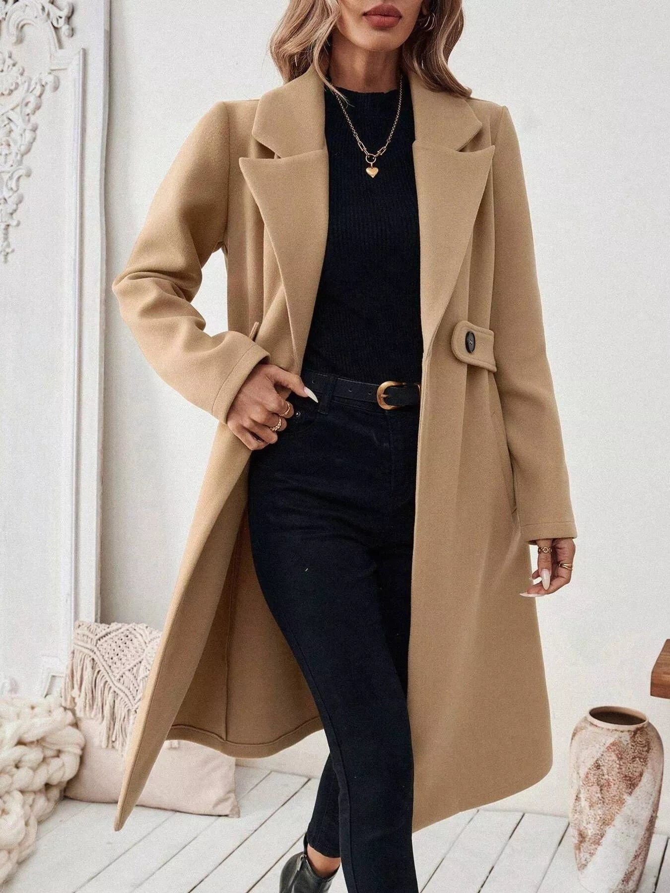 Classic Women's Single Button Wool Coat