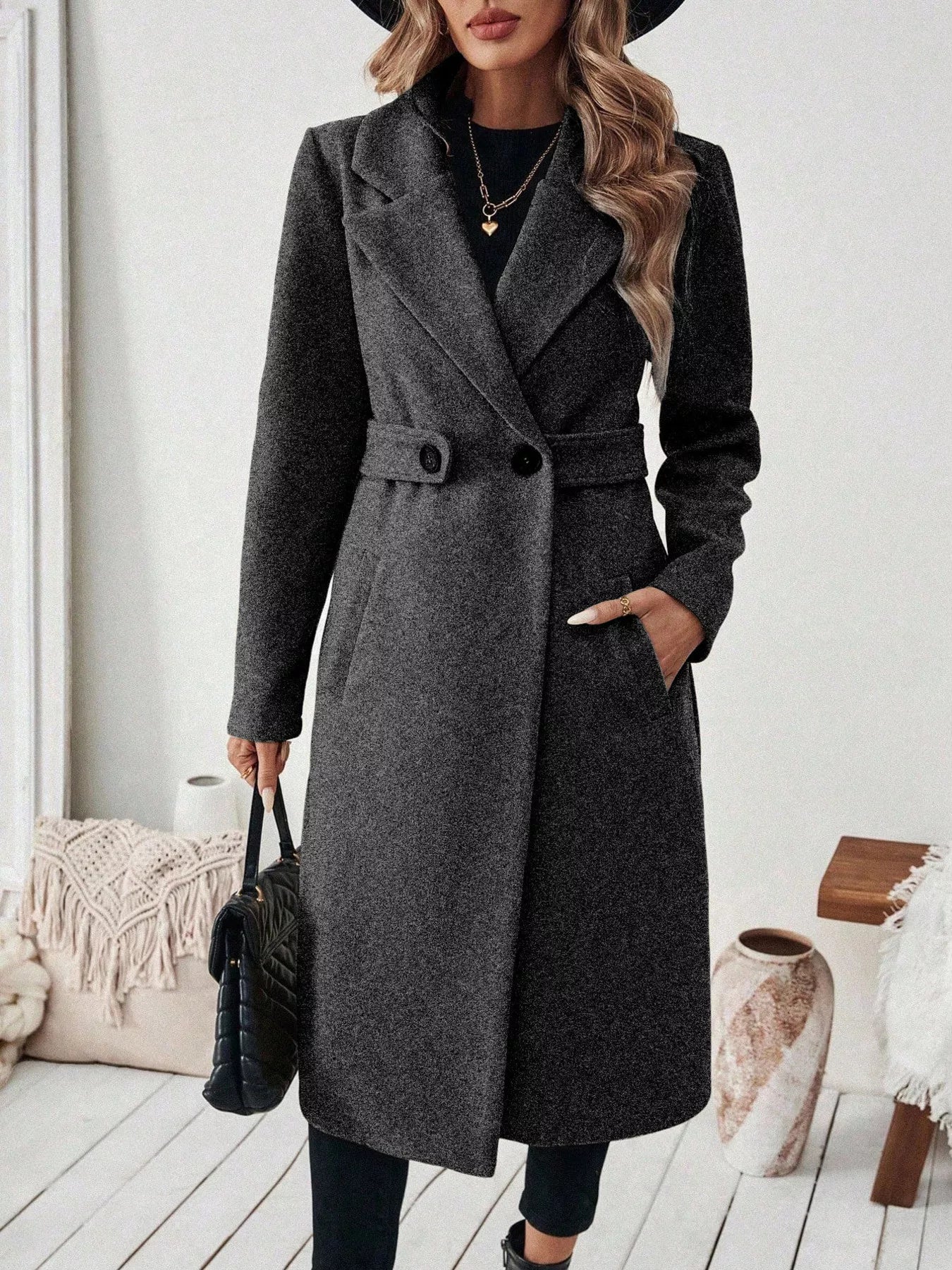 Classic Women's Single Button Wool Coat