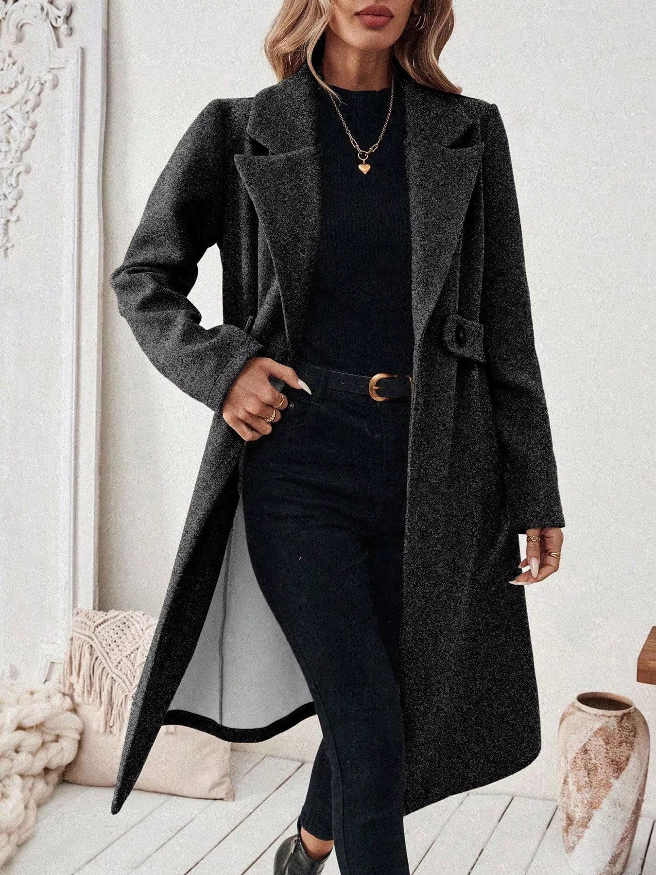Classic Women's Single Button Wool Coat
