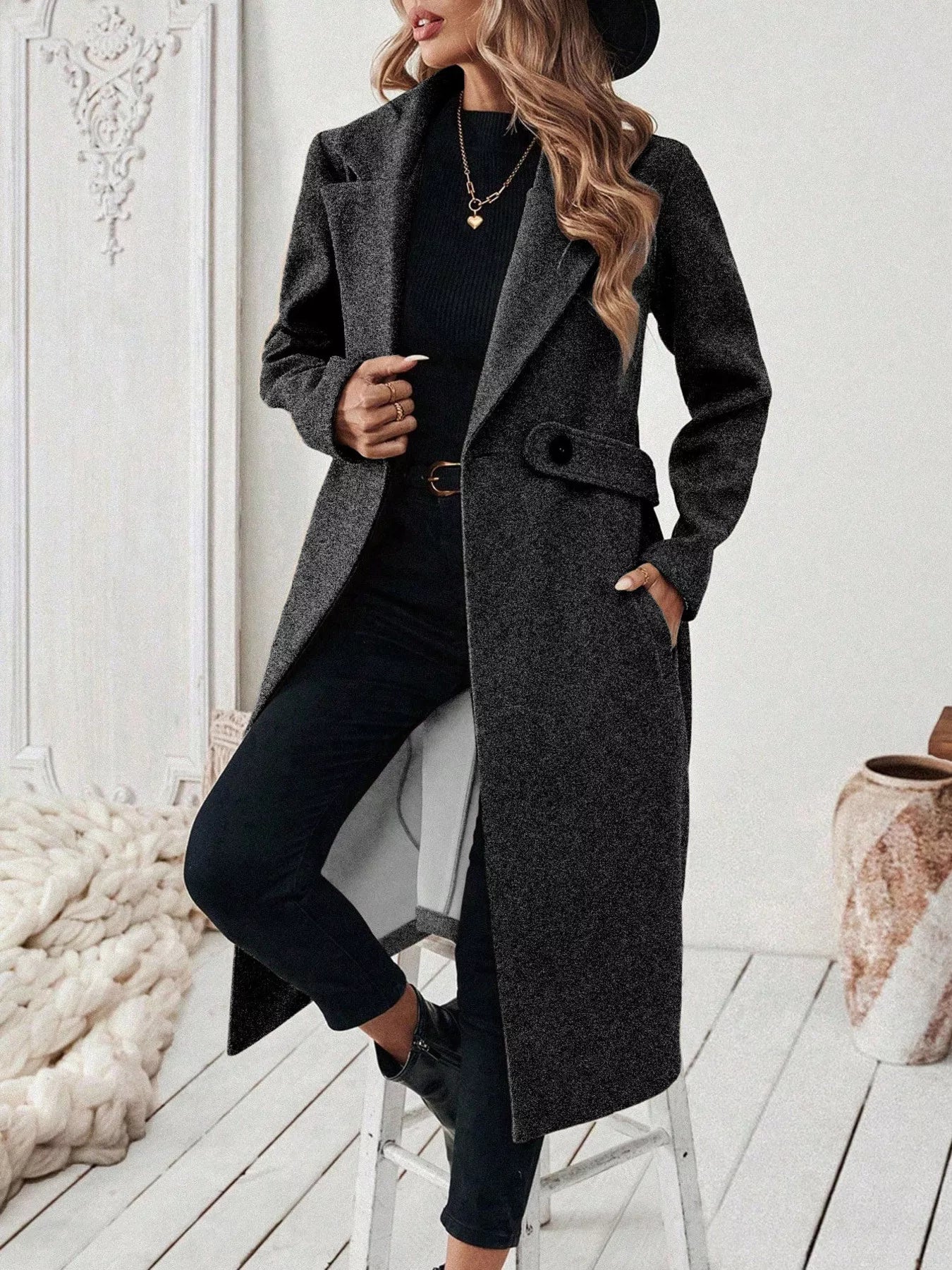 Classic Women's Single Button Wool Coat