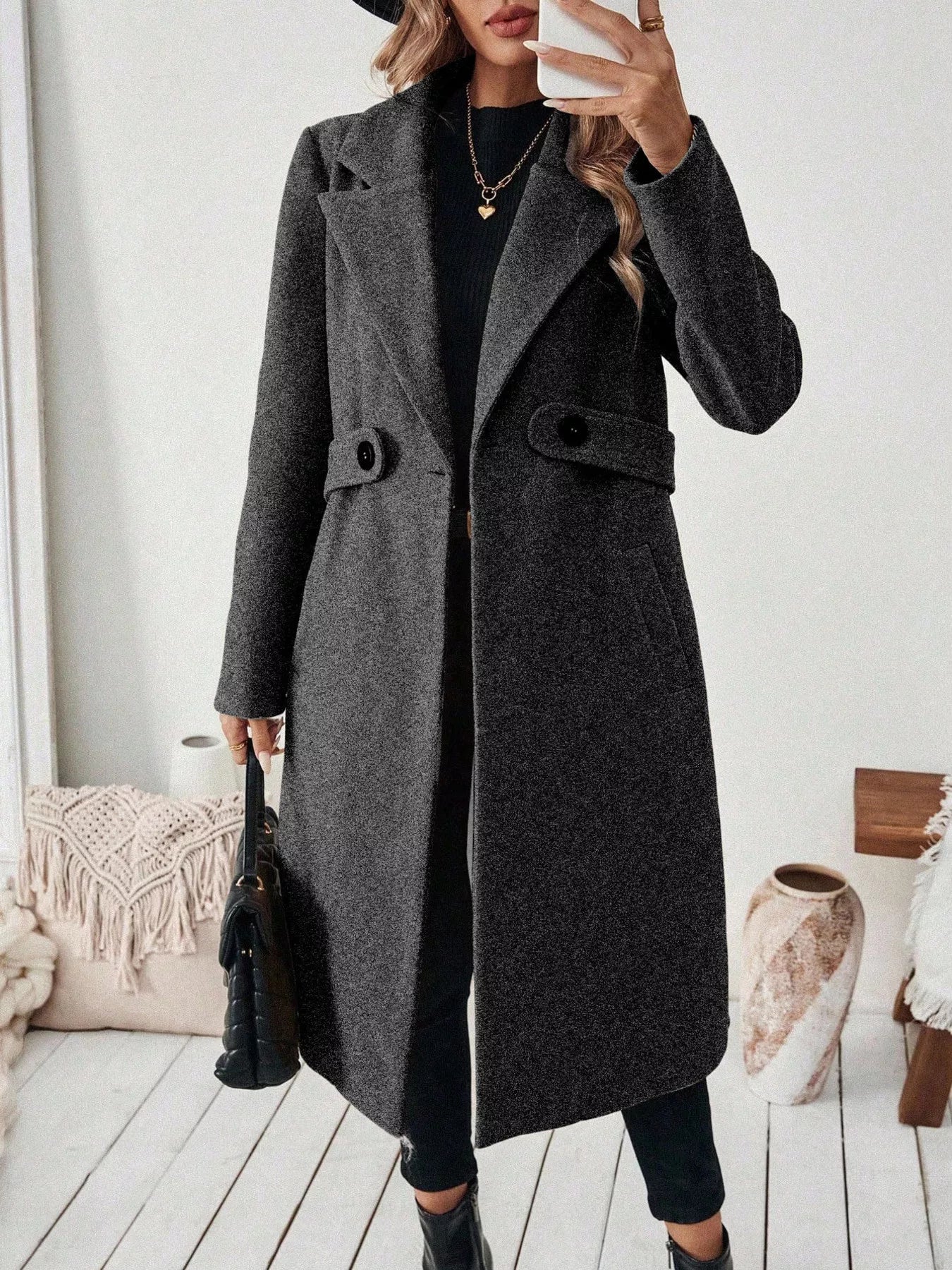 Classic Women's Single Button Wool Coat