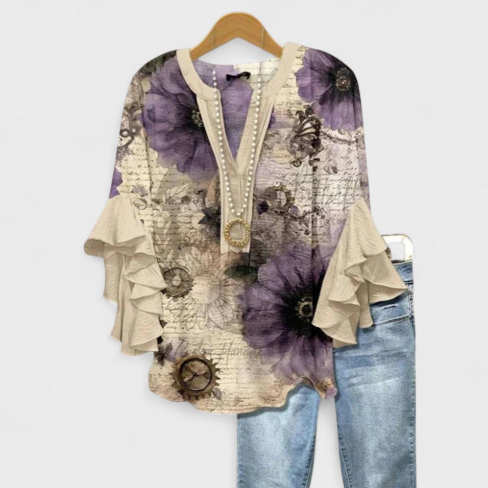 Ladies Floral Ruffle Blouse