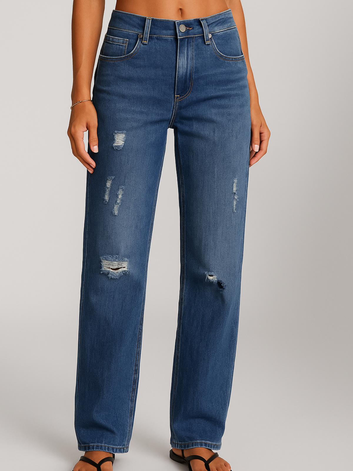 Women's Vintage Slim Fit Ripped Blue Jeans